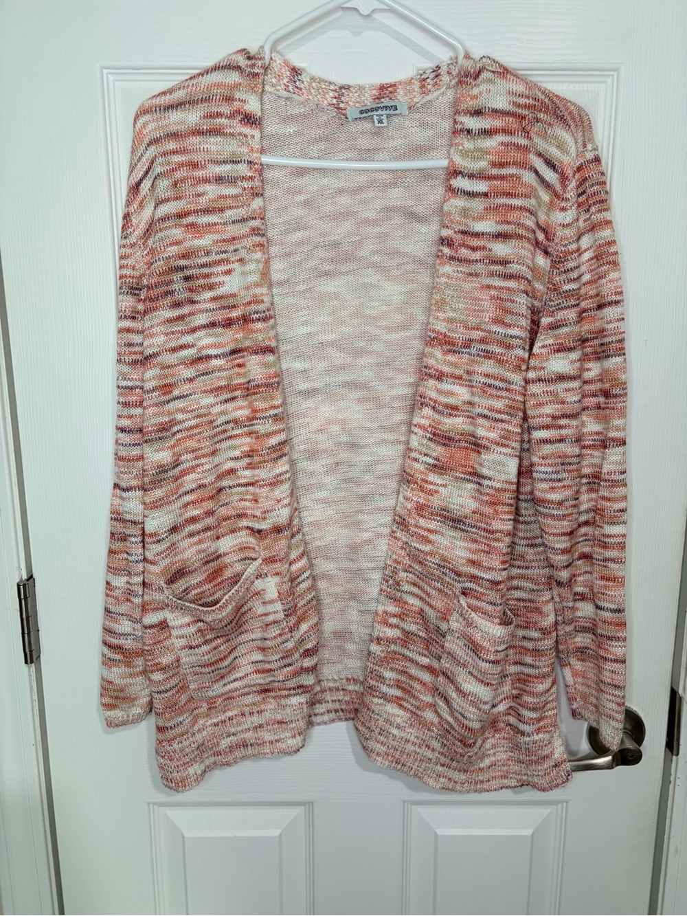 Apt. 9 Open-Front Marled Coral and Cream Cardigan